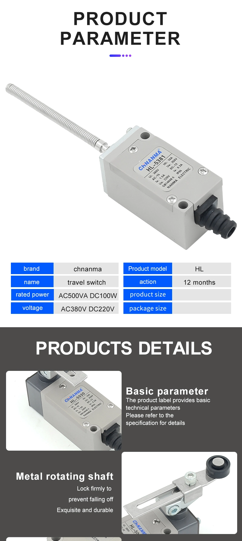 Waterproof Hl Series Coil Spring Rod Limit Switch